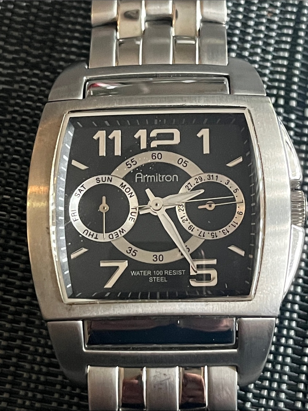 Armitron Silver Stainless Steel Watch with Black Dial